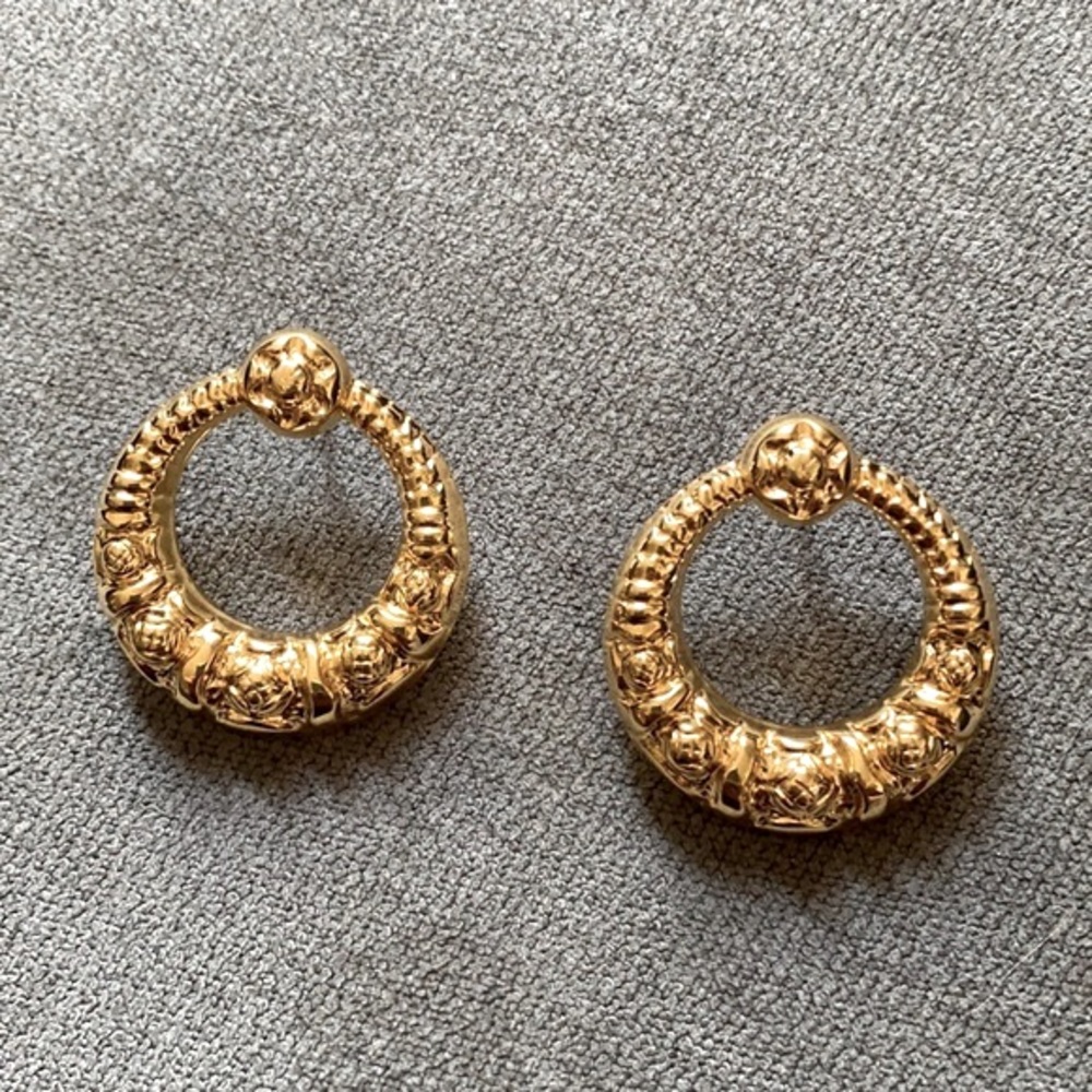 Vintage 80s Gold Tone Gypsy Hoop Earrings | Boho Statement Jewelry / NO Posts